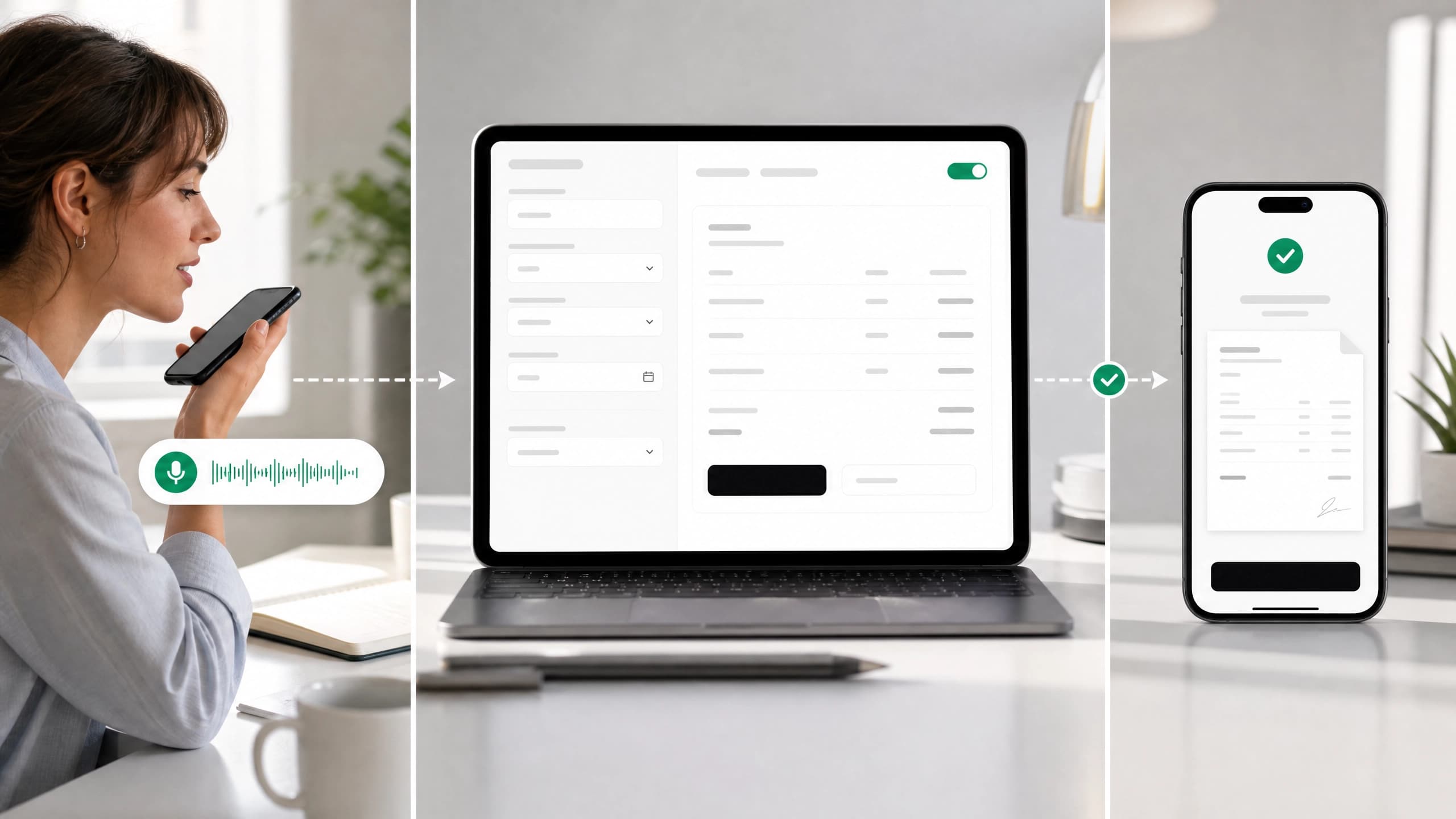 SpeakBill workflow from voice note to invoice and send confirmation